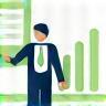 Icon representing presentation skills, a person with a chart