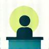 Icon representing public speaking, a person at a lectern